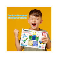 PicassoTiles Magnetic Tiles with Vehicle Base 63 Piece Building Block Set