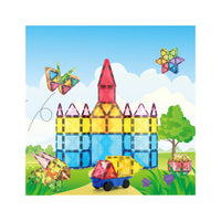 PicassoTiles Magnetic Tiles with Vehicle Base 63 Piece Building Block Set