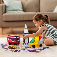 PicassoTiles 3in1 Rocket, Train, and Bus with Stick on Designs