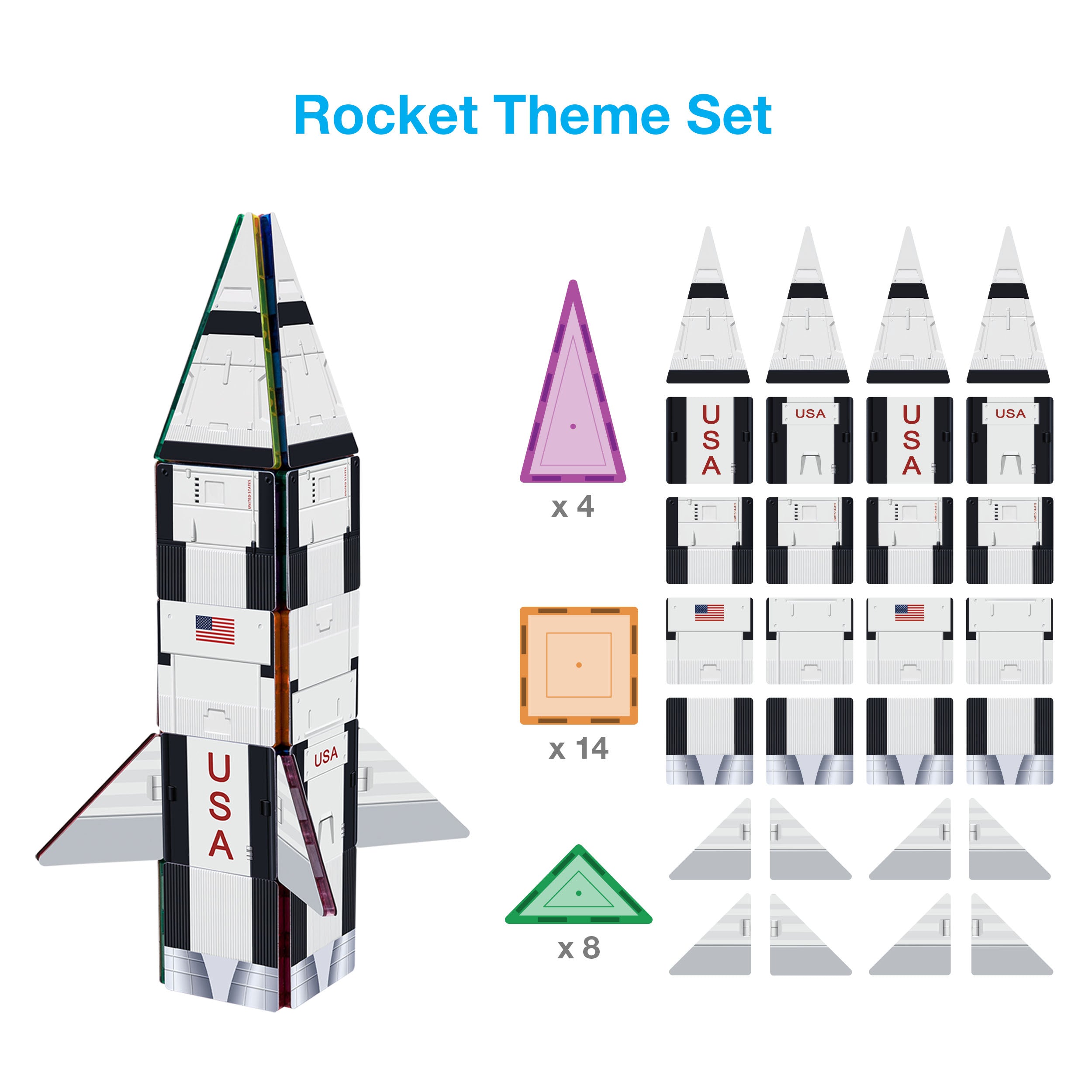 PicassoTiles 3in1 Rocket, Train, and Bus with Stick on Designs