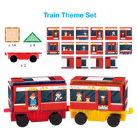 PicassoTiles 3in1 Rocket, Train, and Bus with Stick on Designs
