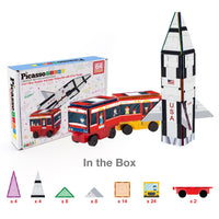 PicassoTiles 3in1 Rocket, Train, and Bus with Stick on Designs