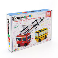 PicassoTiles 3in1 Rocket, Train, and Bus with Stick on Designs