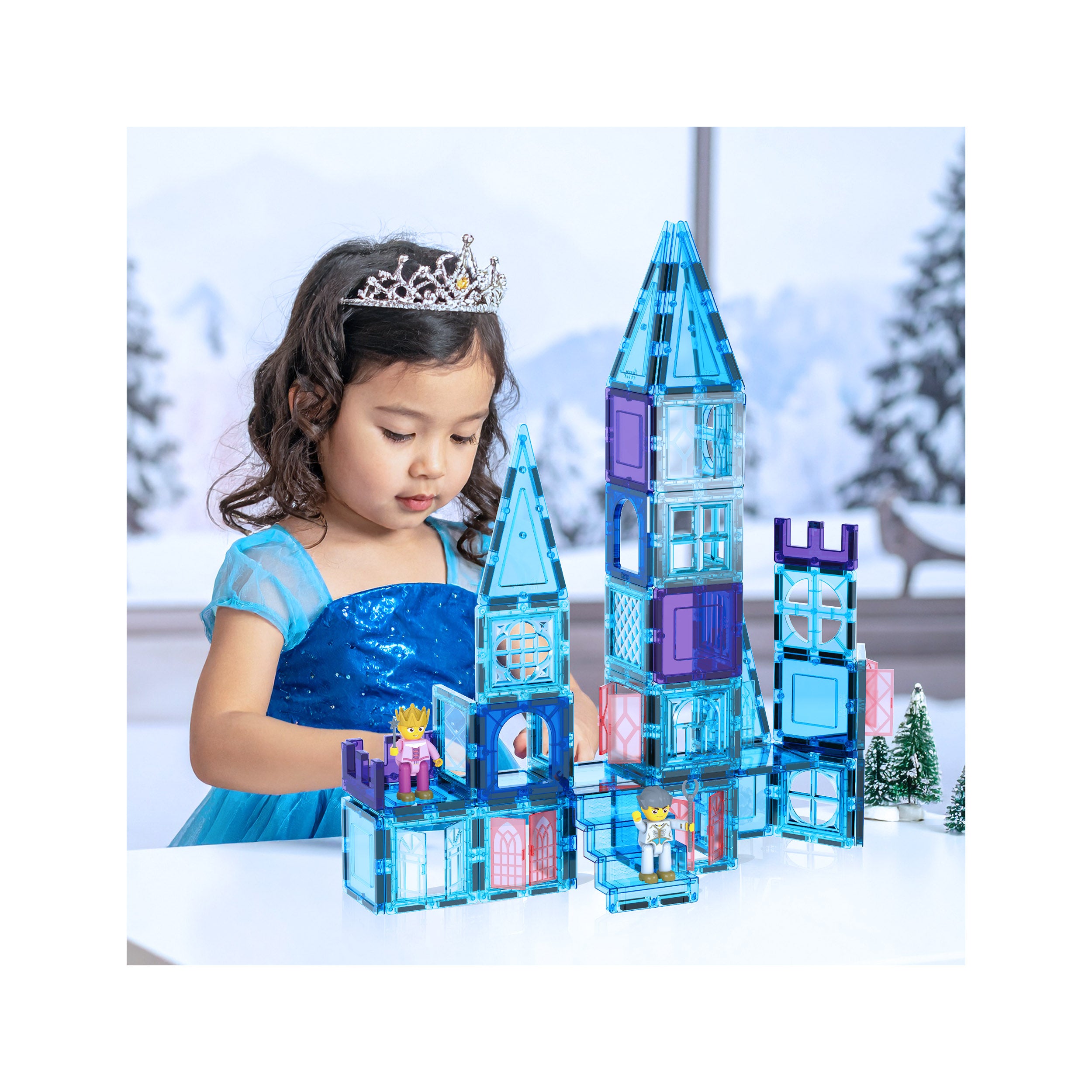 PicassoTiles 72pc Magnetic Tiles Winter Ice Castle Set