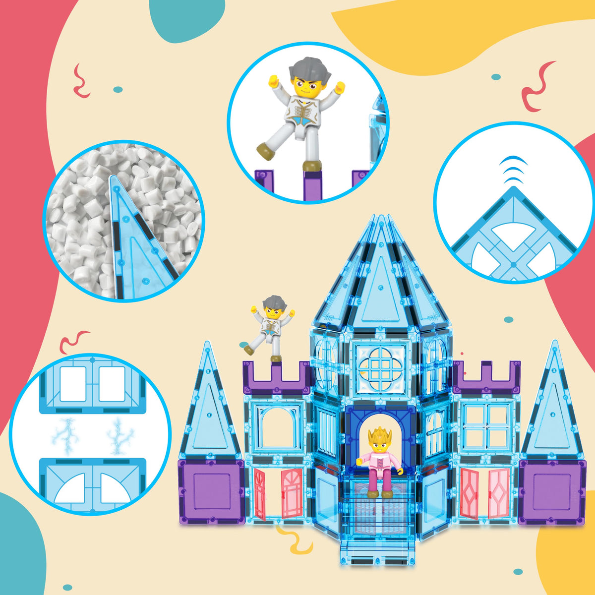 PicassoTiles 72pc Magnetic Tiles Winter Ice Castle Set · PicassoTiles