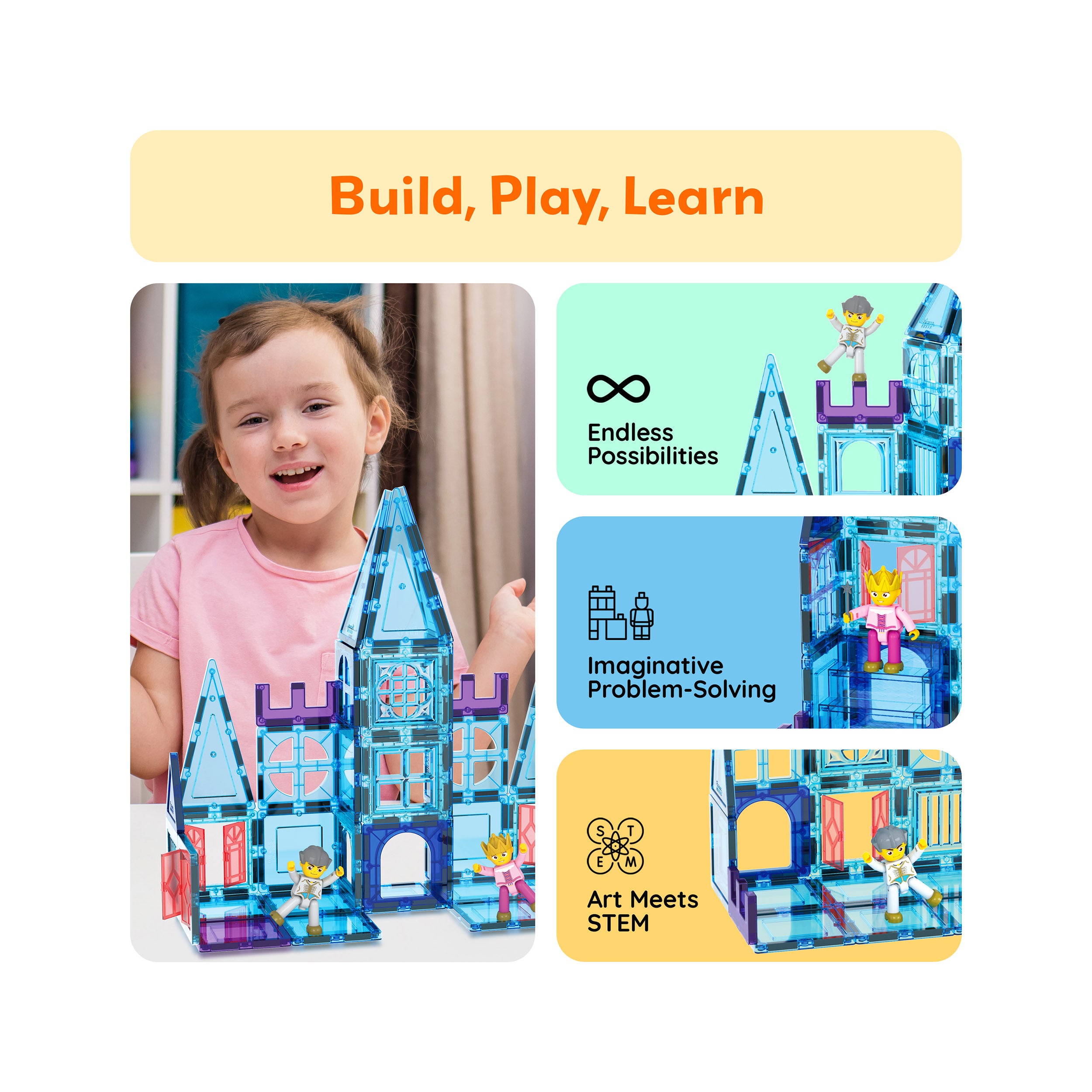PicassoTiles 72pc Magnetic Tiles Winter Ice Castle Set