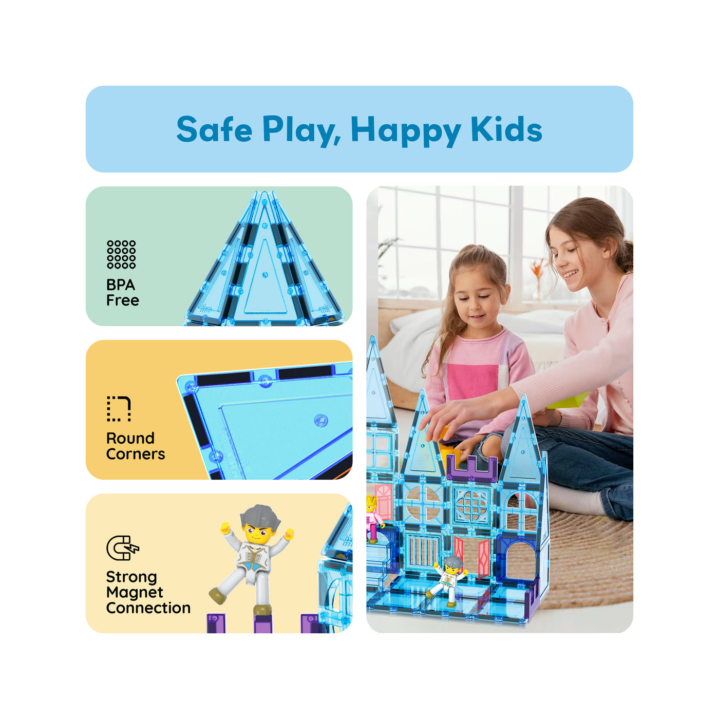 PicassoTiles 72pc Magnetic Tiles Winter Ice Castle Set