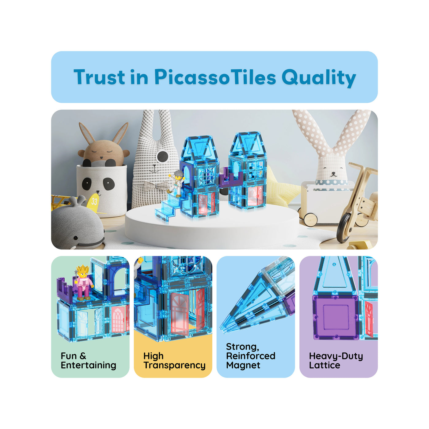 PicassoTiles 72pc Magnetic Tiles Winter Ice Castle Set