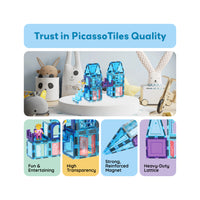 PicassoTiles 72pc Magnetic Tiles Winter Ice Castle Set