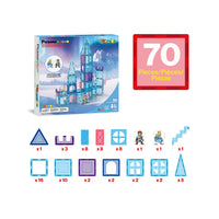 PicassoTiles Magnetic Tiles Winter Ice Castle Set with Characters 70pc