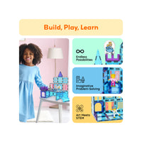 PicassoTiles Magnetic Tiles Winter Ice Castle Set with Characters 70pc