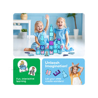 PicassoTiles Magnetic Tiles Winter Ice Castle Set with Characters 70pc