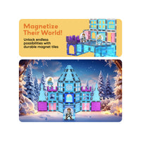PicassoTiles Magnetic Tiles Winter Ice Castle Set with Characters 70pc