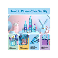 PicassoTiles Magnetic Tiles Winter Ice Castle Set with Characters 70pc