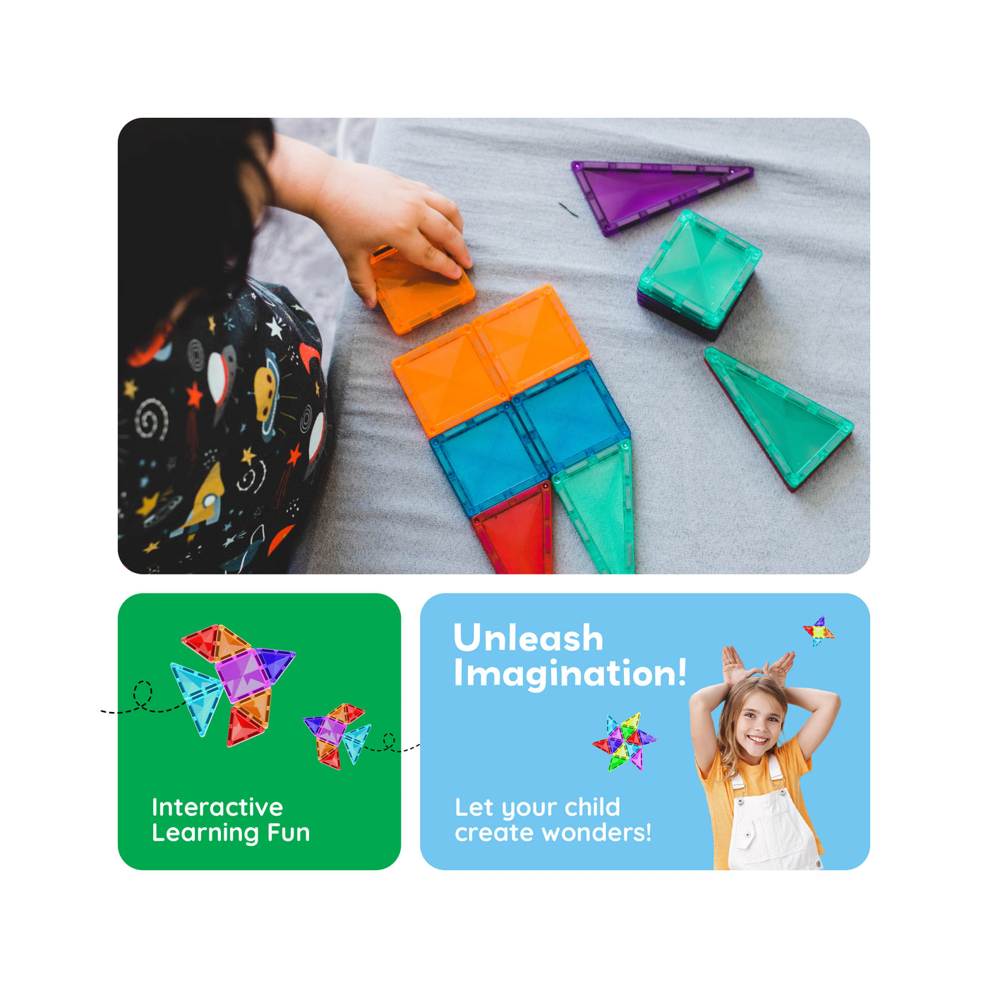 PicassoTiles 80pc Magnetic Tile Diamond Building Set w/Car Base