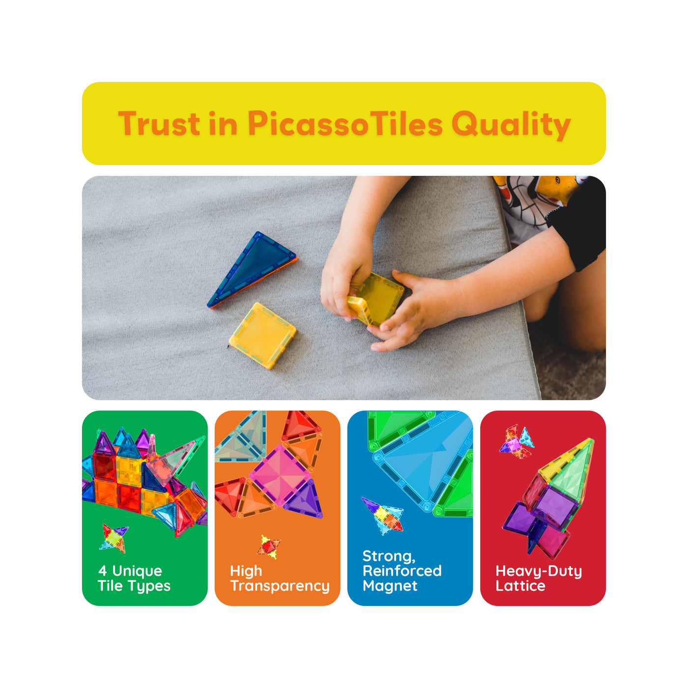 PicassoTiles 80pc Magnetic Tile Diamond Building Set w/Car Base