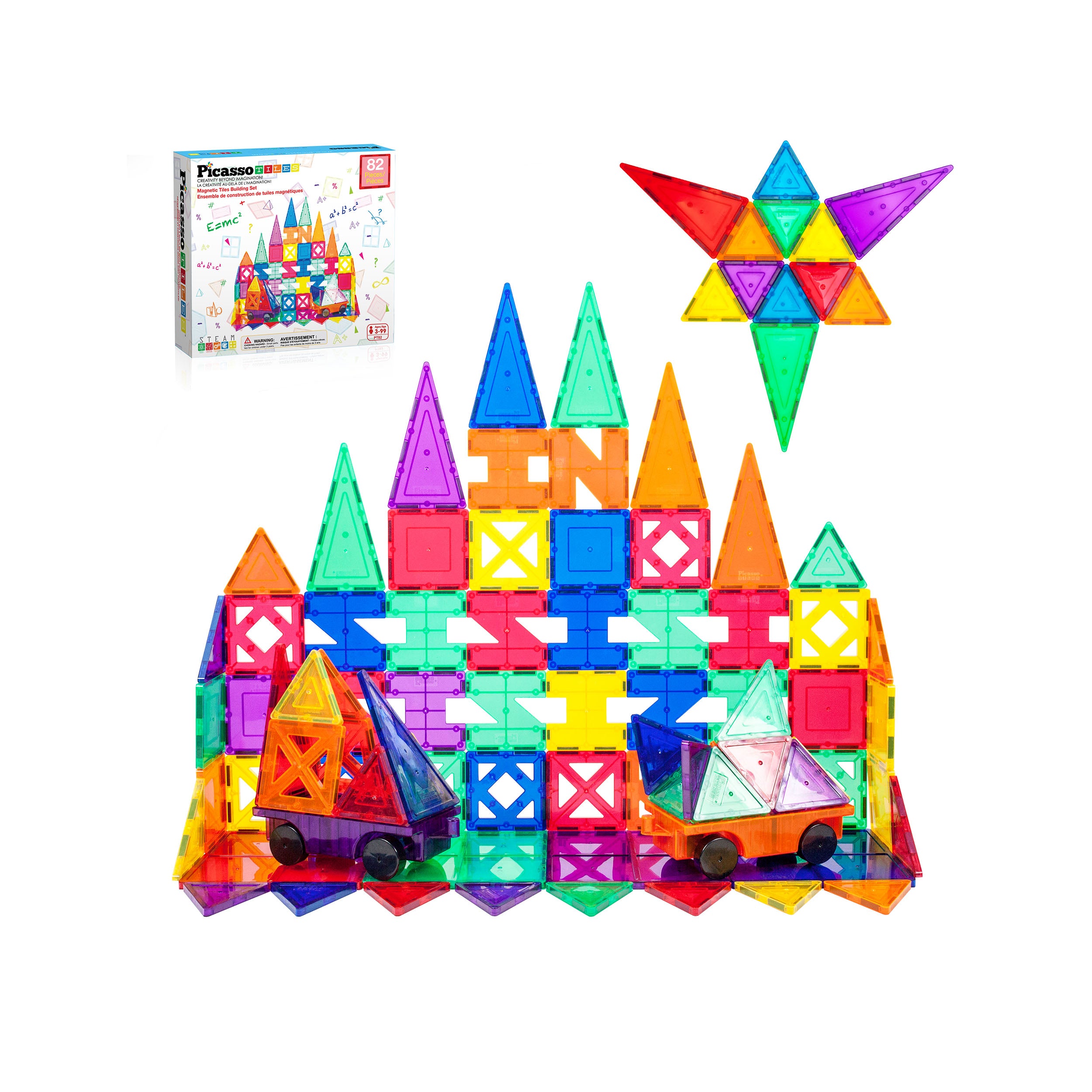 PicassoTiles 82pc Magnetic Tile Creativity Builder Set