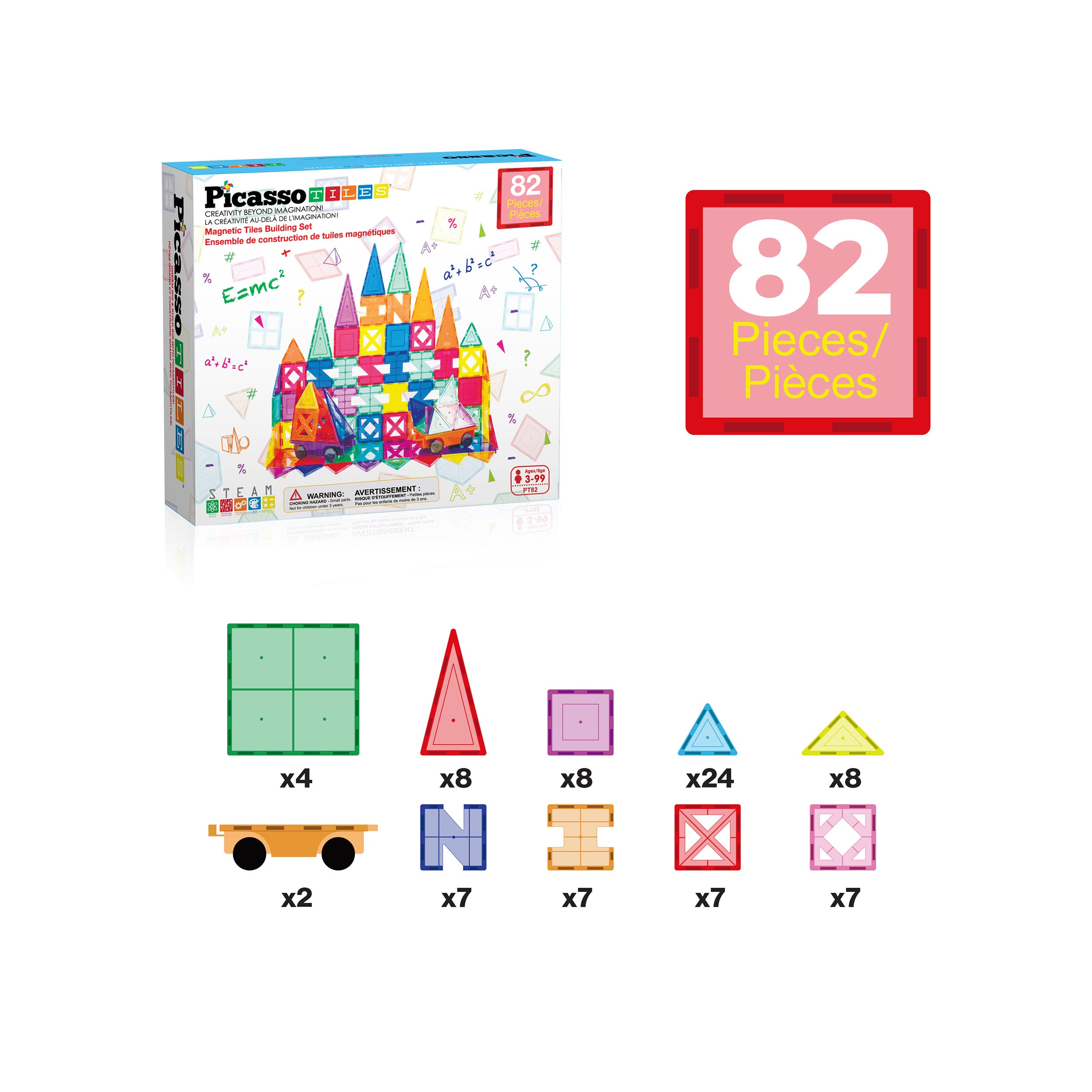 PicassoTiles 82pc Magnetic Tile Creativity Builder Set