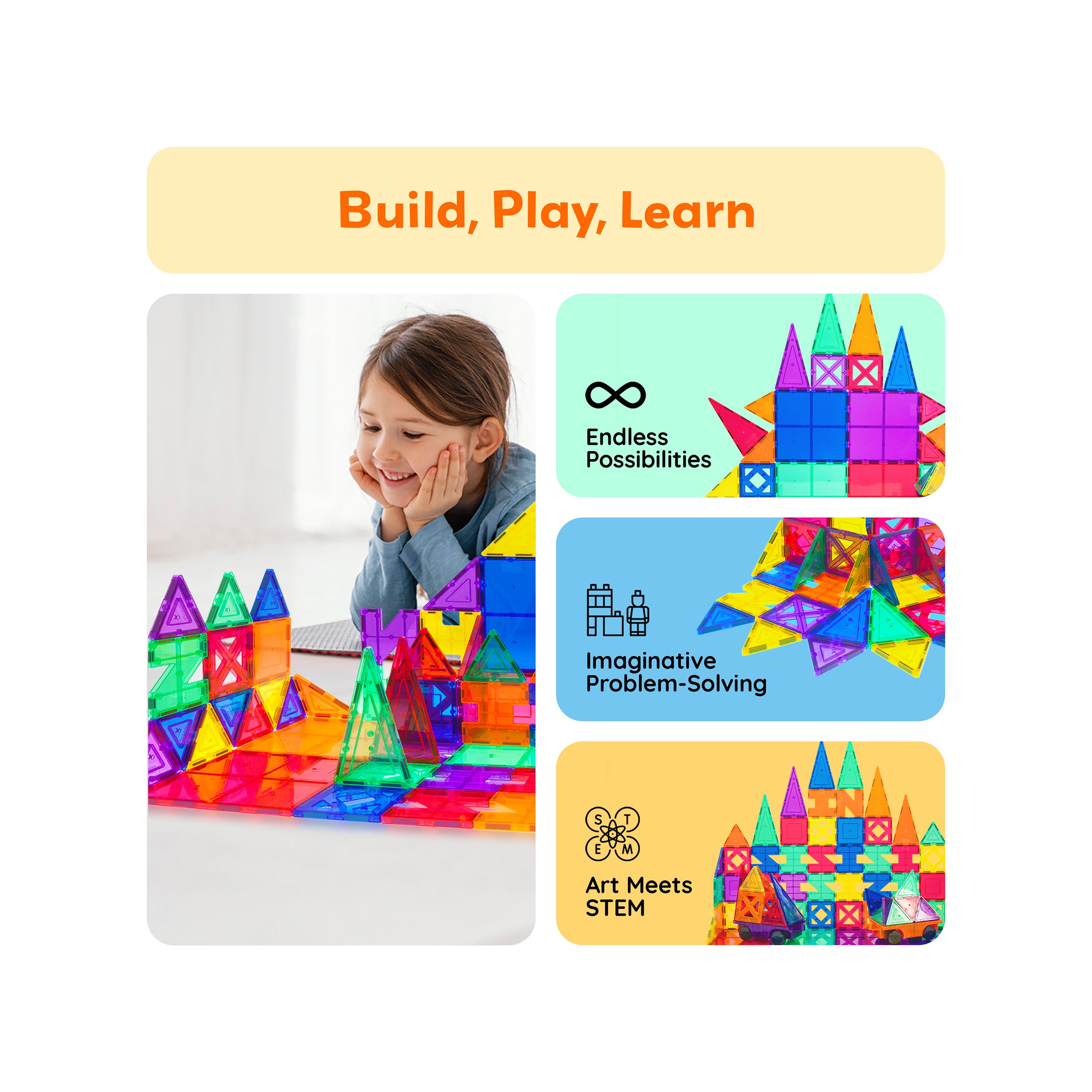 PicassoTiles 82pc Magnetic Tile Creativity Builder Set