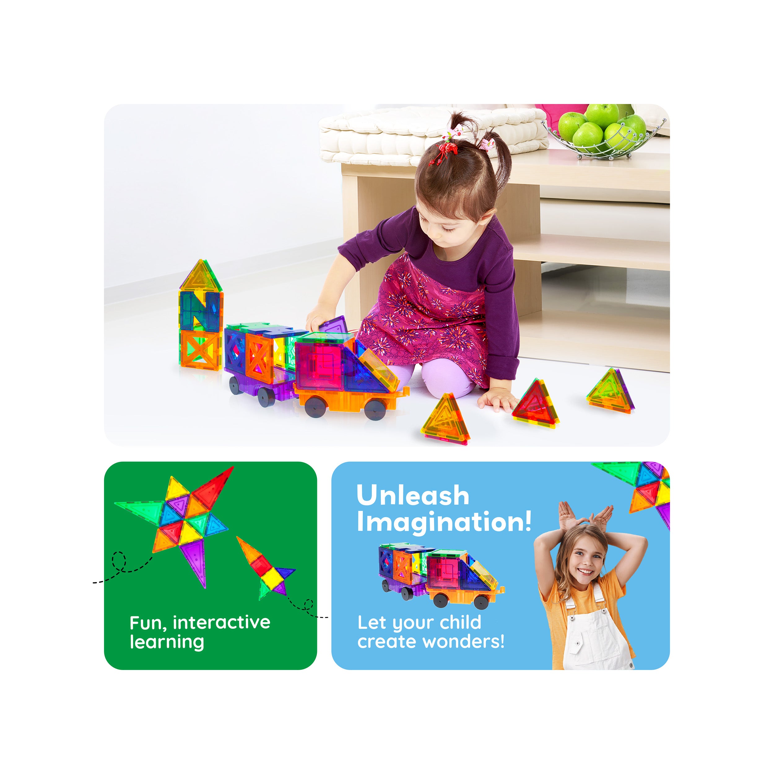 PicassoTiles 82pc Magnetic Tile Creativity Builder Set