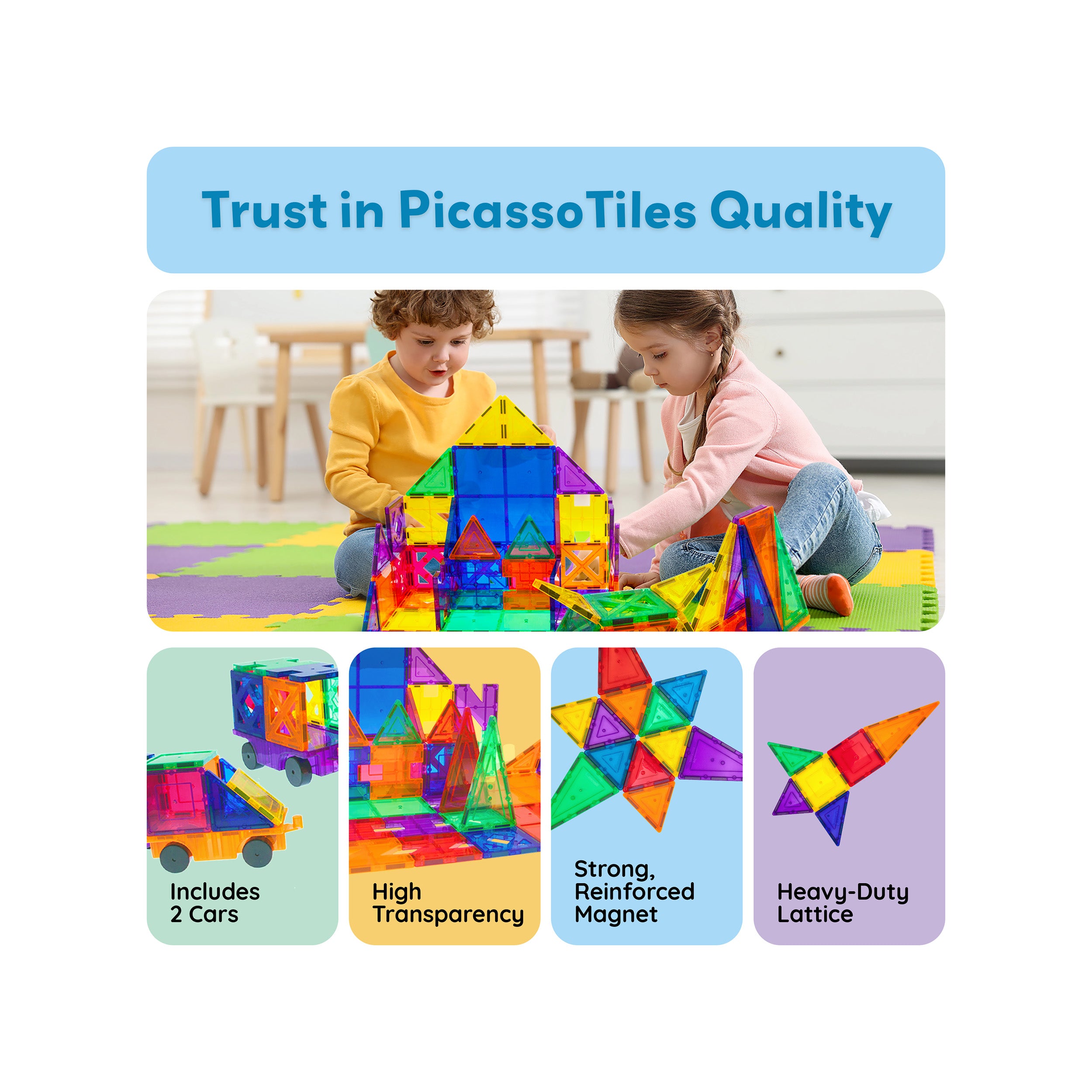 PicassoTiles 82pc Magnetic Tile Creativity Builder Set
