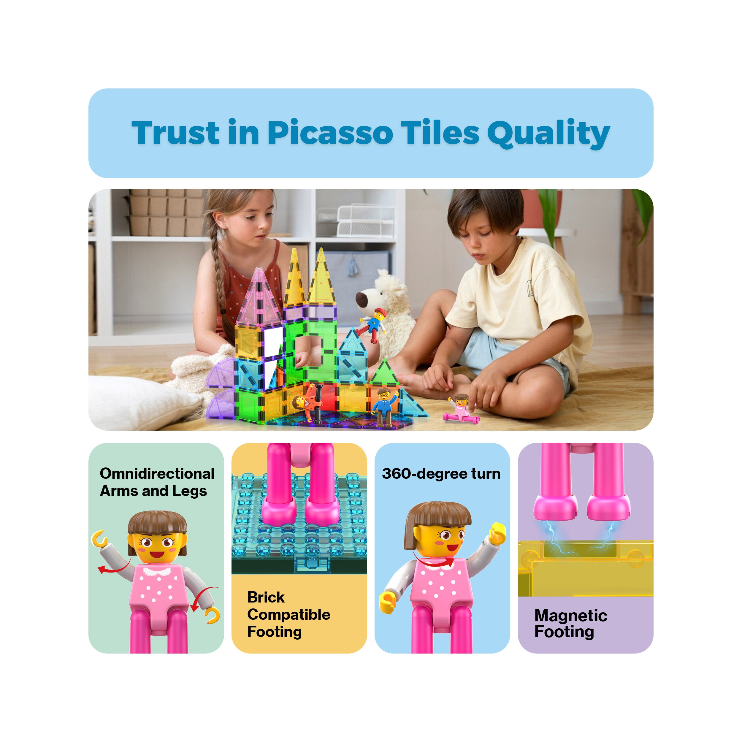 PicassoTiles 4 Piece Family Character People Figure Set · PicassoTiles