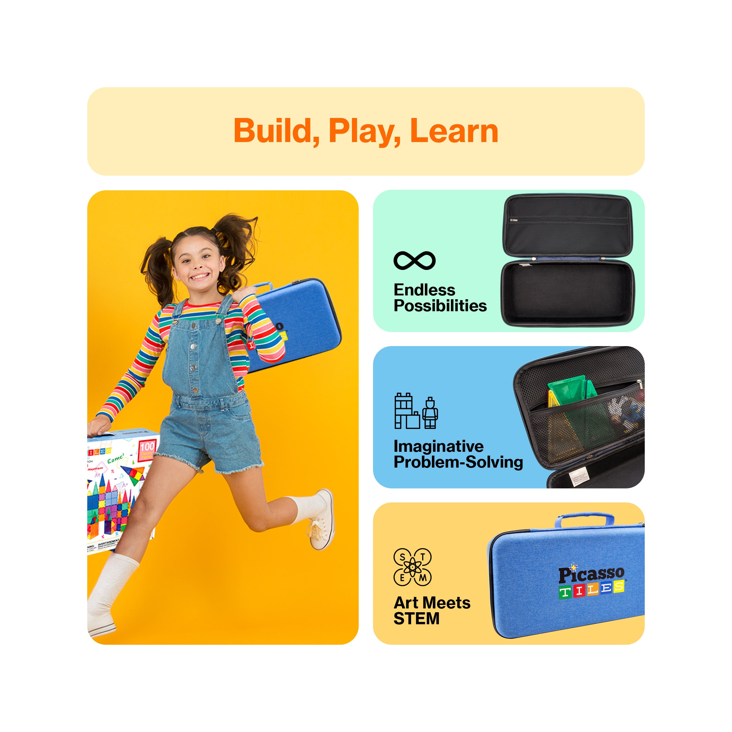 PicassoTiles Magnetic Tile Travel Storage Carry Case