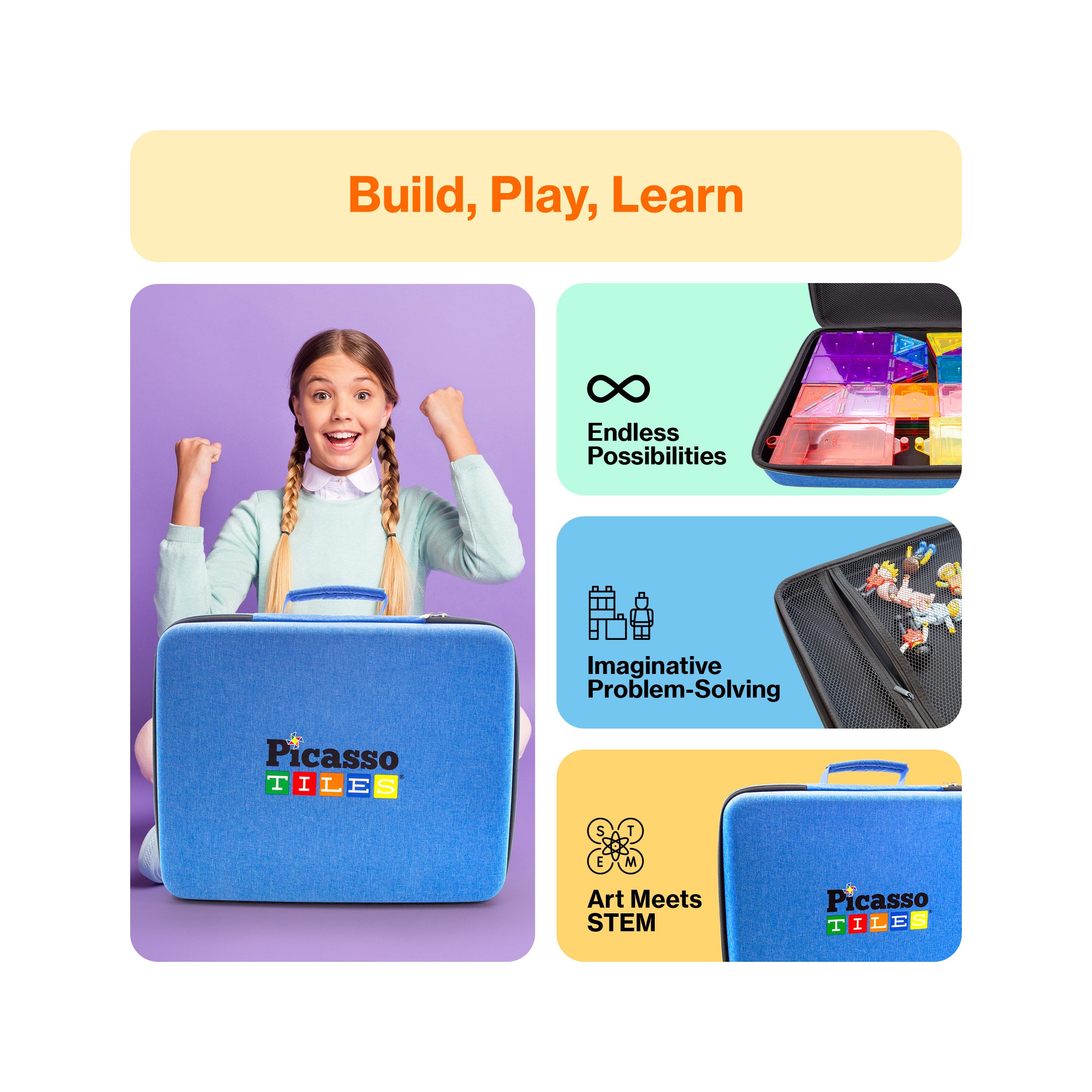 PicassoTiles Magnetic Tiles Storage Water Resistant Medium Toy Case