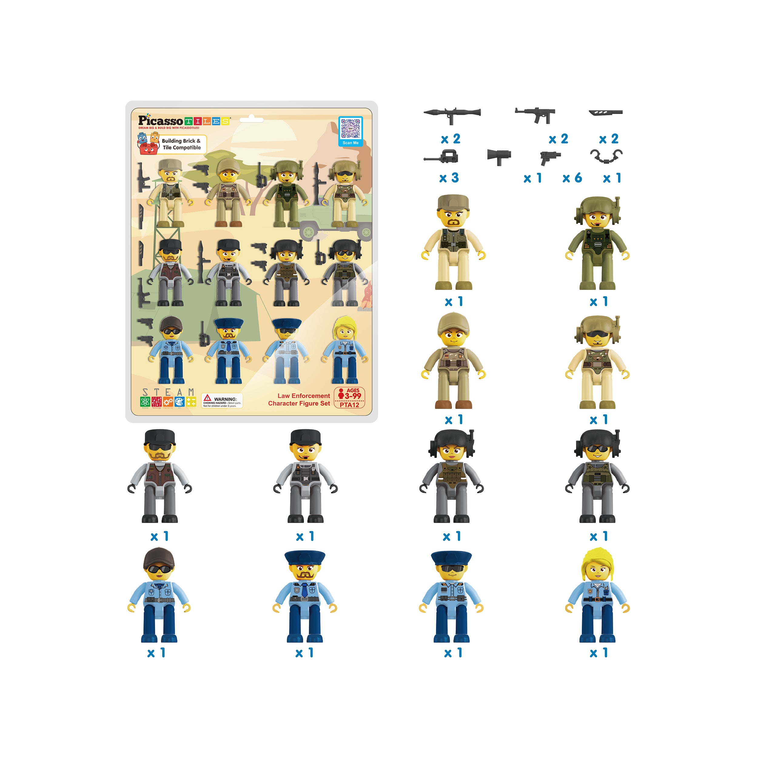 PicassoTiles Law Enforcement & Military Character Figure Set