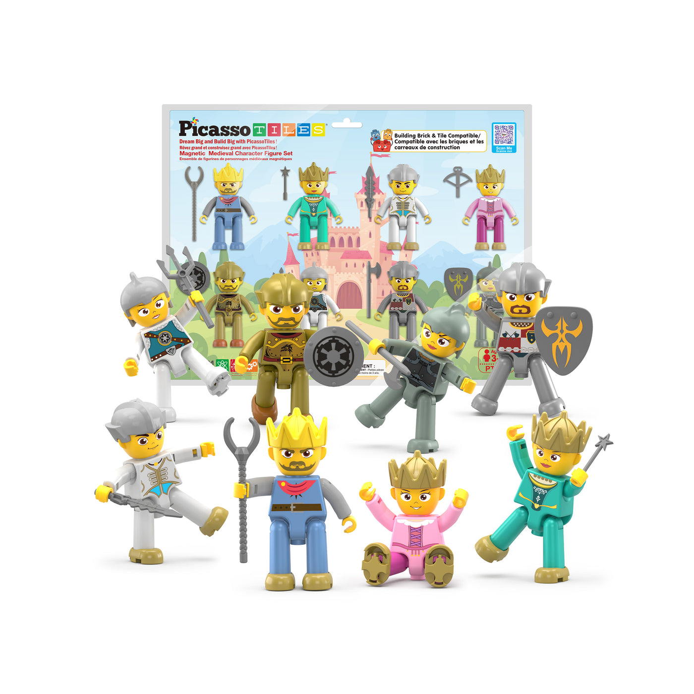 PicassoTiles Medieval King and Knights Magnet Tile Character Figure Set