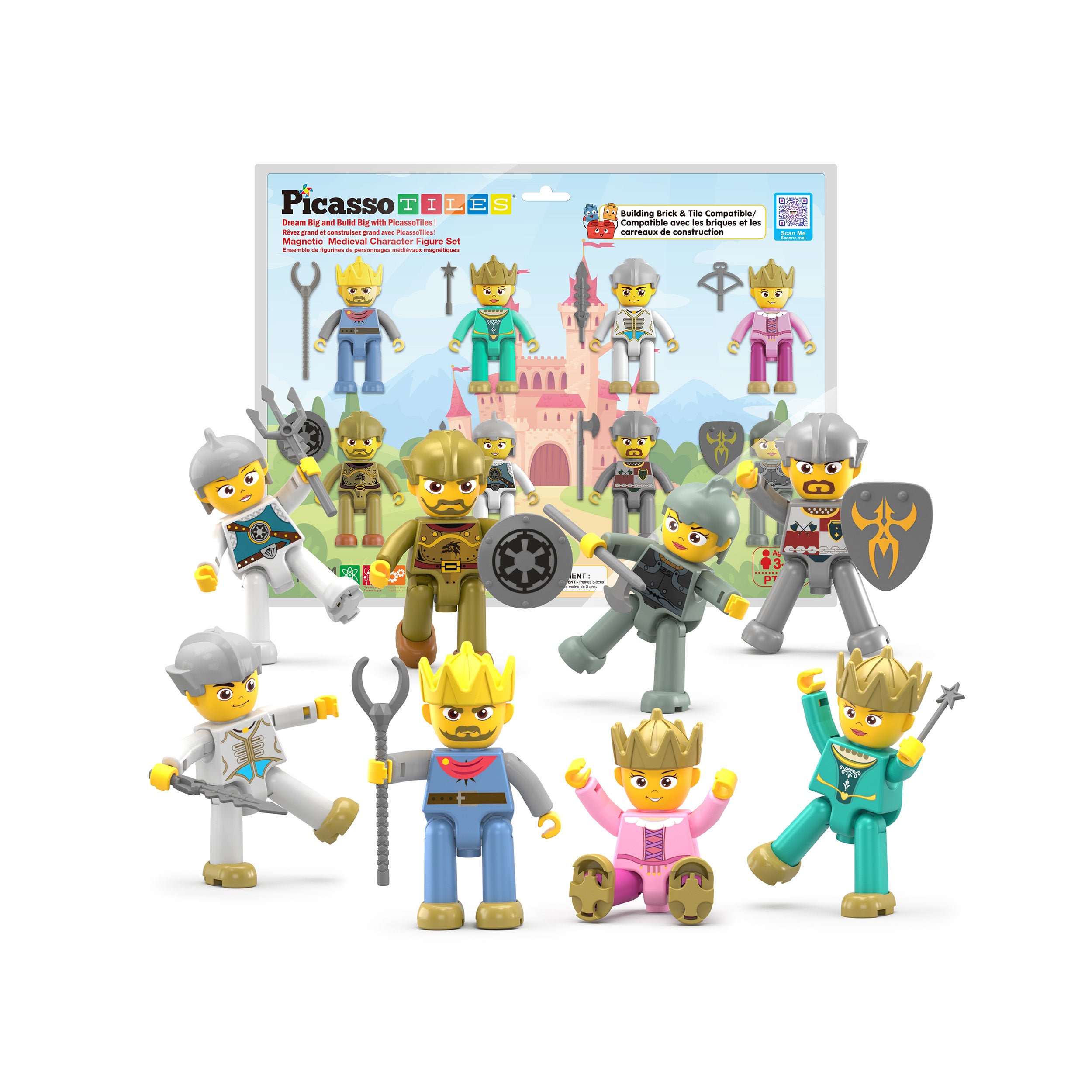 PicassoTiles Medieval King and Knights Magnet Tile Character Figure Set