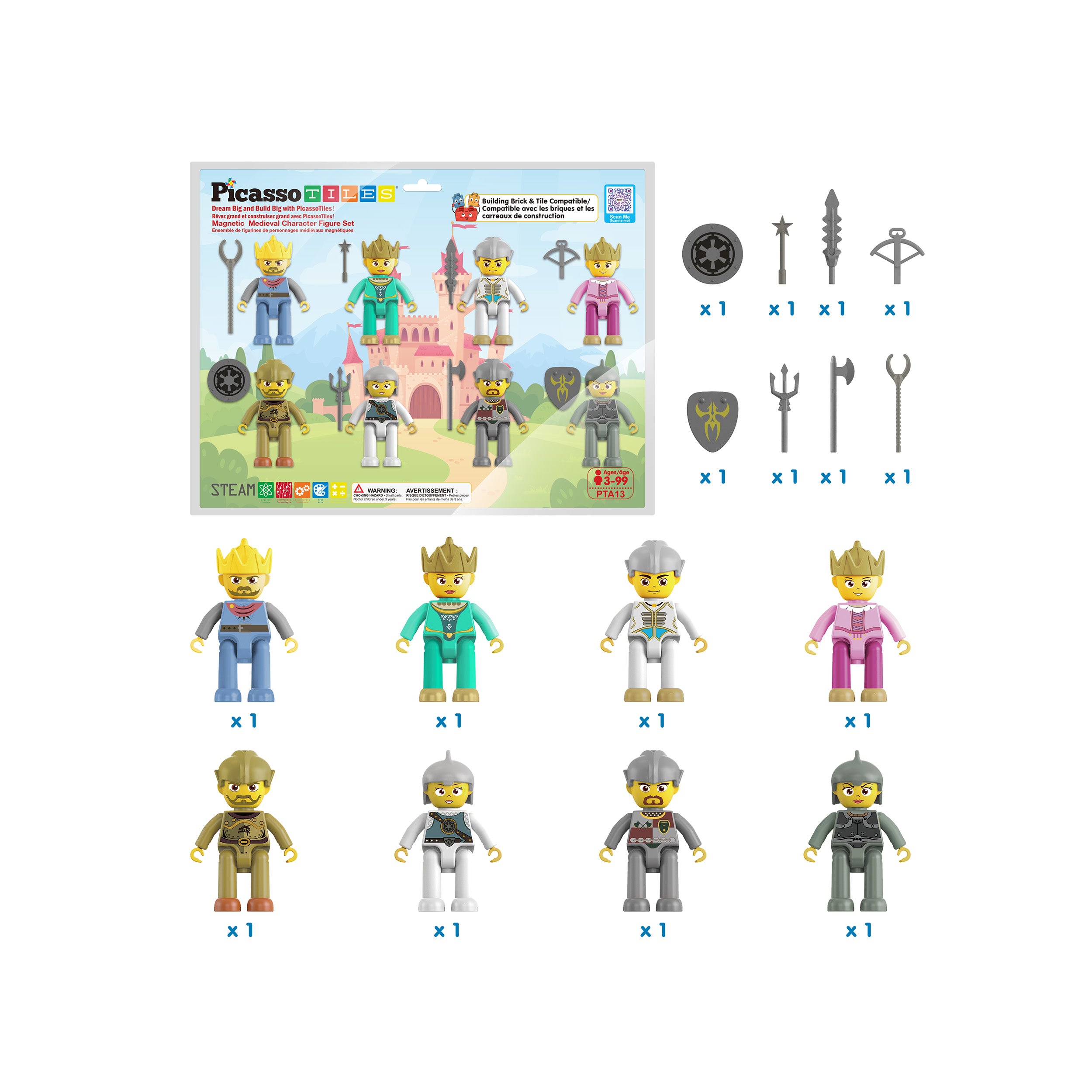 PicassoTiles Medieval King and Knights Magnet Tile Character Figure Set
