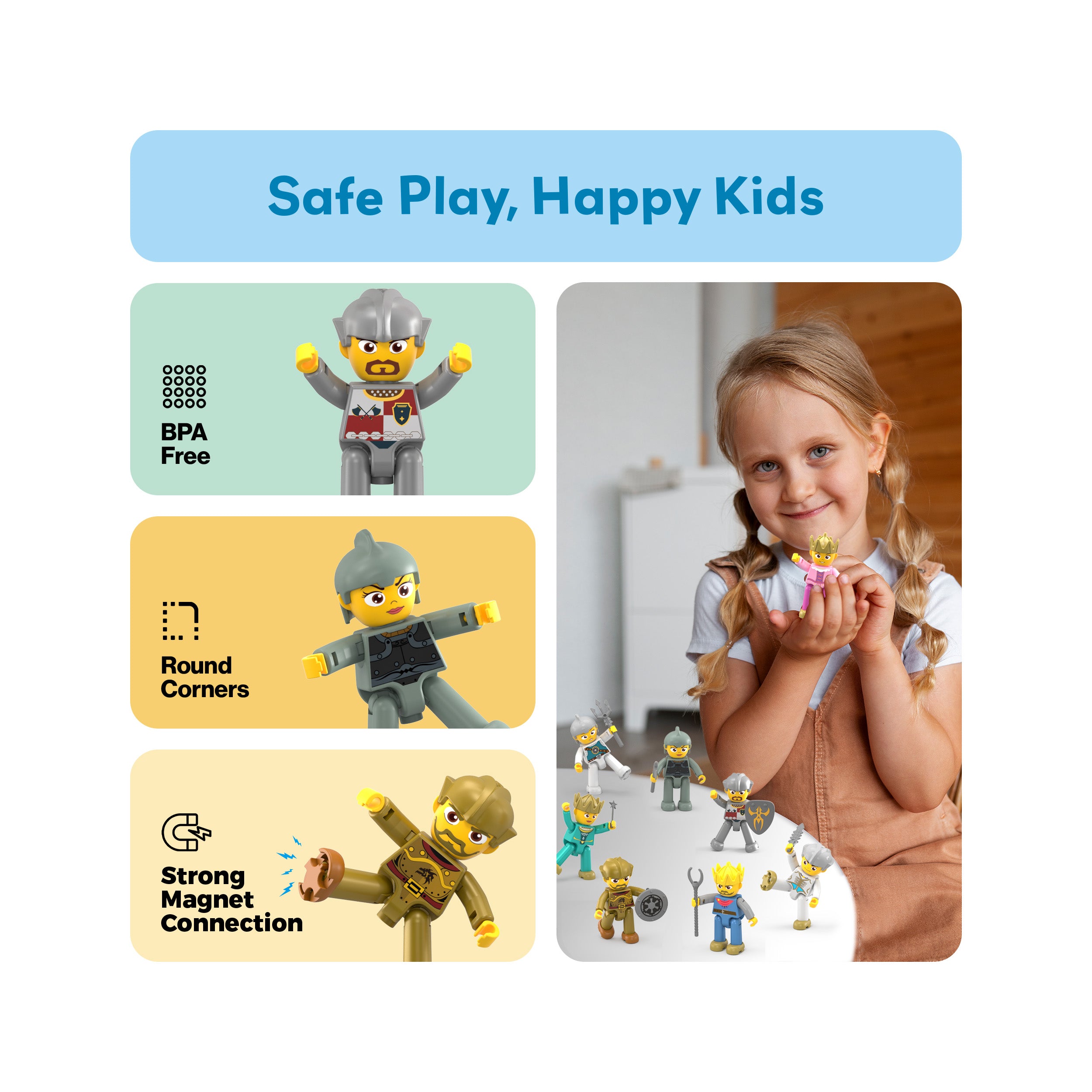 PicassoTiles Medieval King and Knights Magnet Tile Character Figure Set