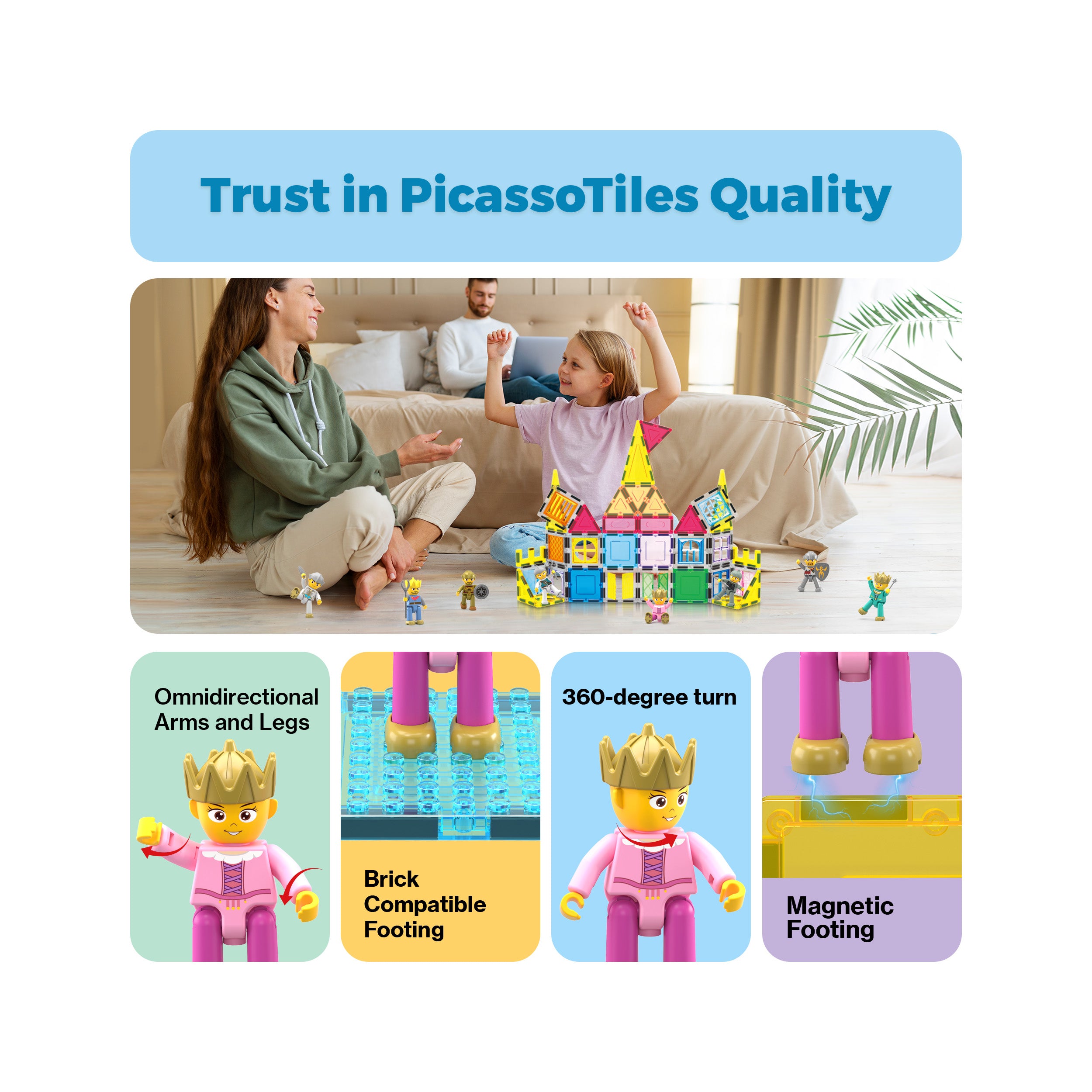 PicassoTiles Medieval King and Knights Magnet Tile Character Figure Set