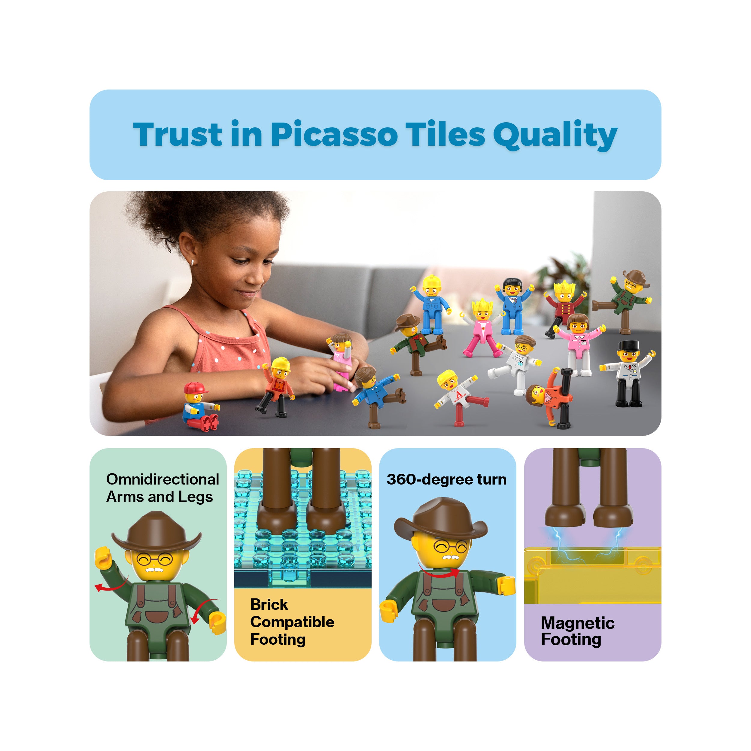 PicassoTiles 15 Piece Magnetic Blocks Character Figure Building Set