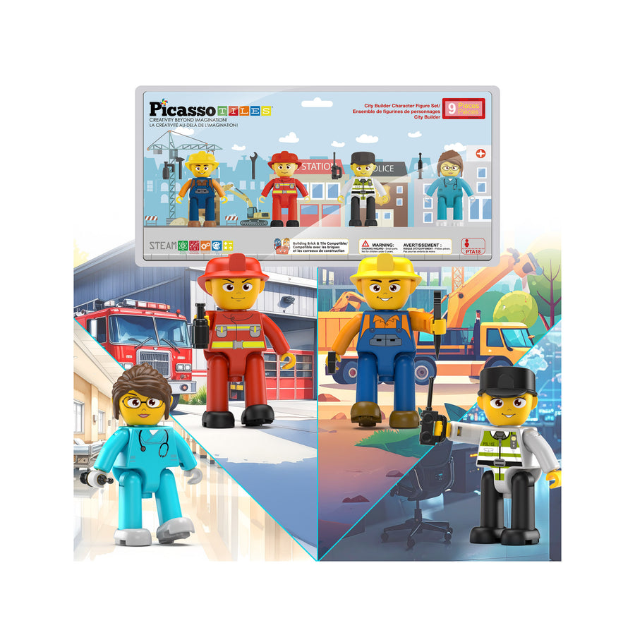 PicassoTiles 4 Piece City Builder Character Figure Set