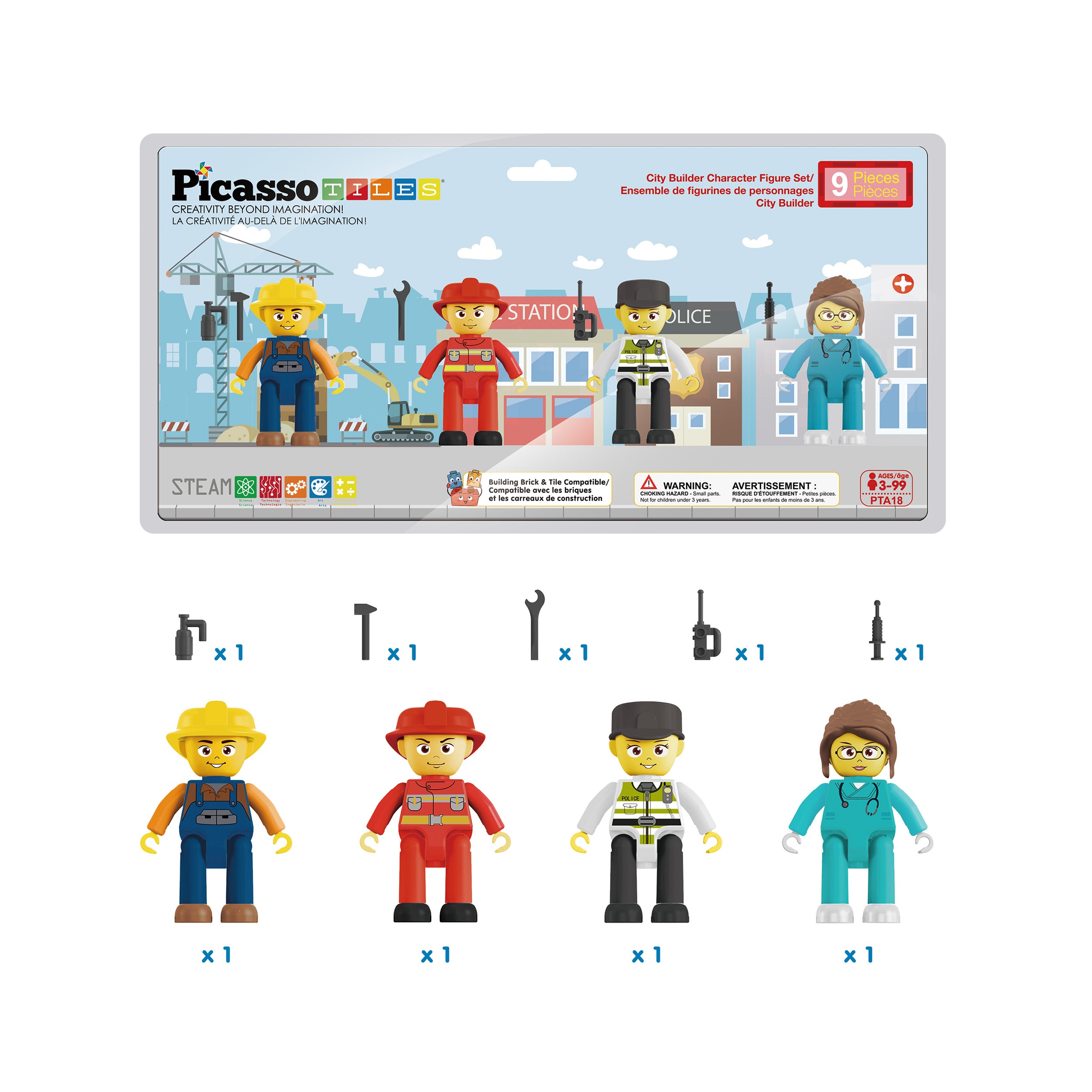 PicassoTiles 4 Piece City Builder Character Figure Set