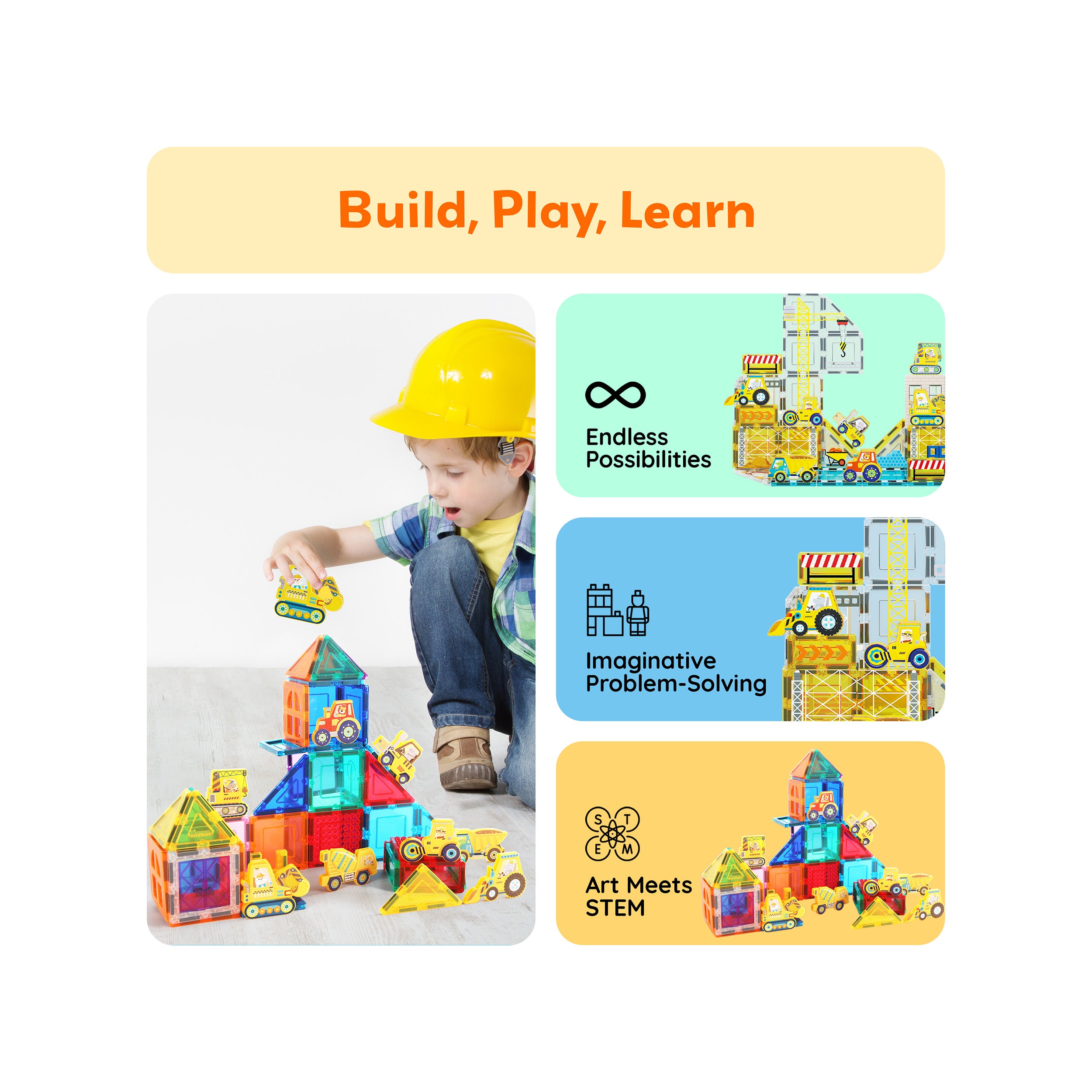 PicassoTiles 8pc Magnet Tile Zoo Animal Set on Construction