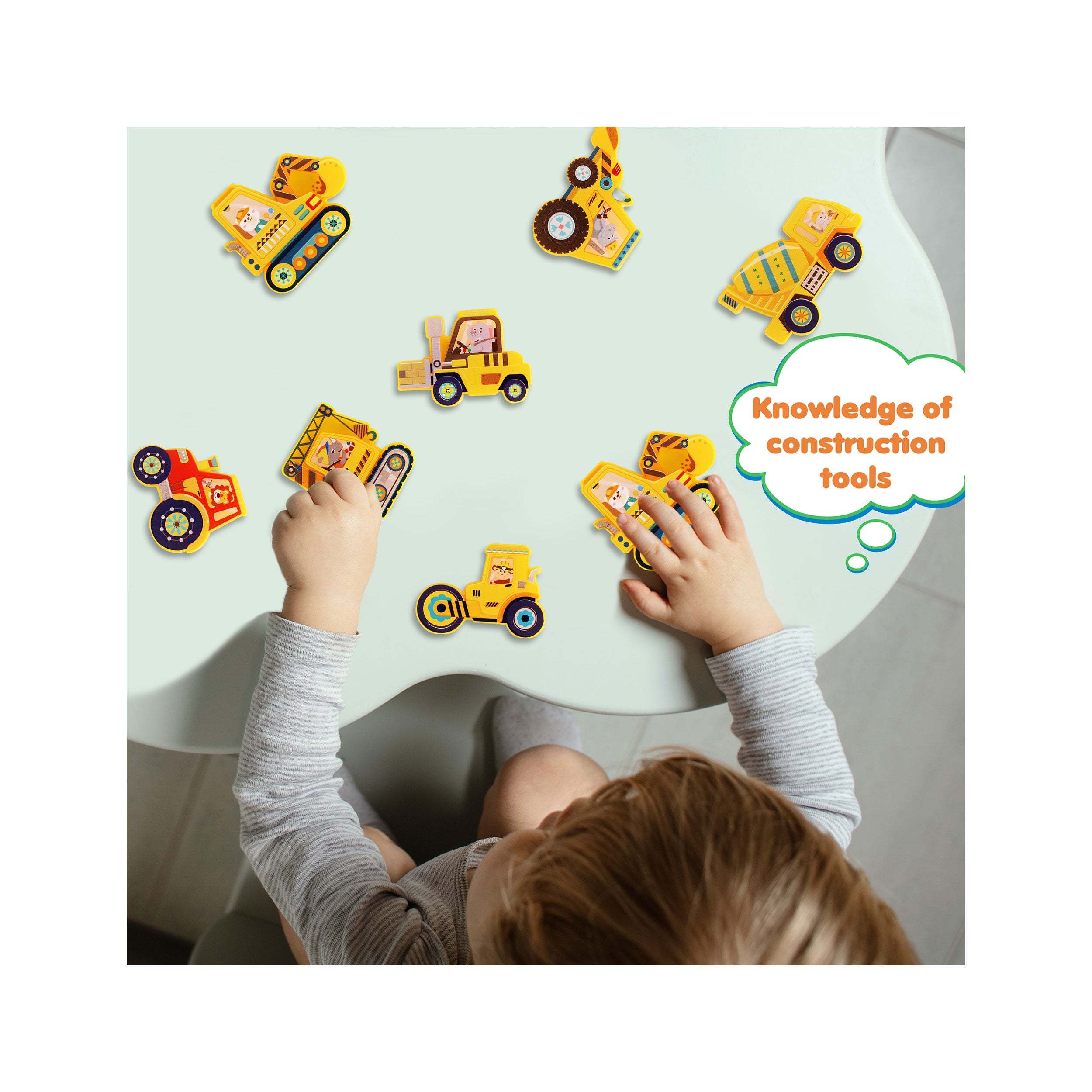 PicassoTiles 8pc Magnet Tile Zoo Animal Set on Construction Vehicles