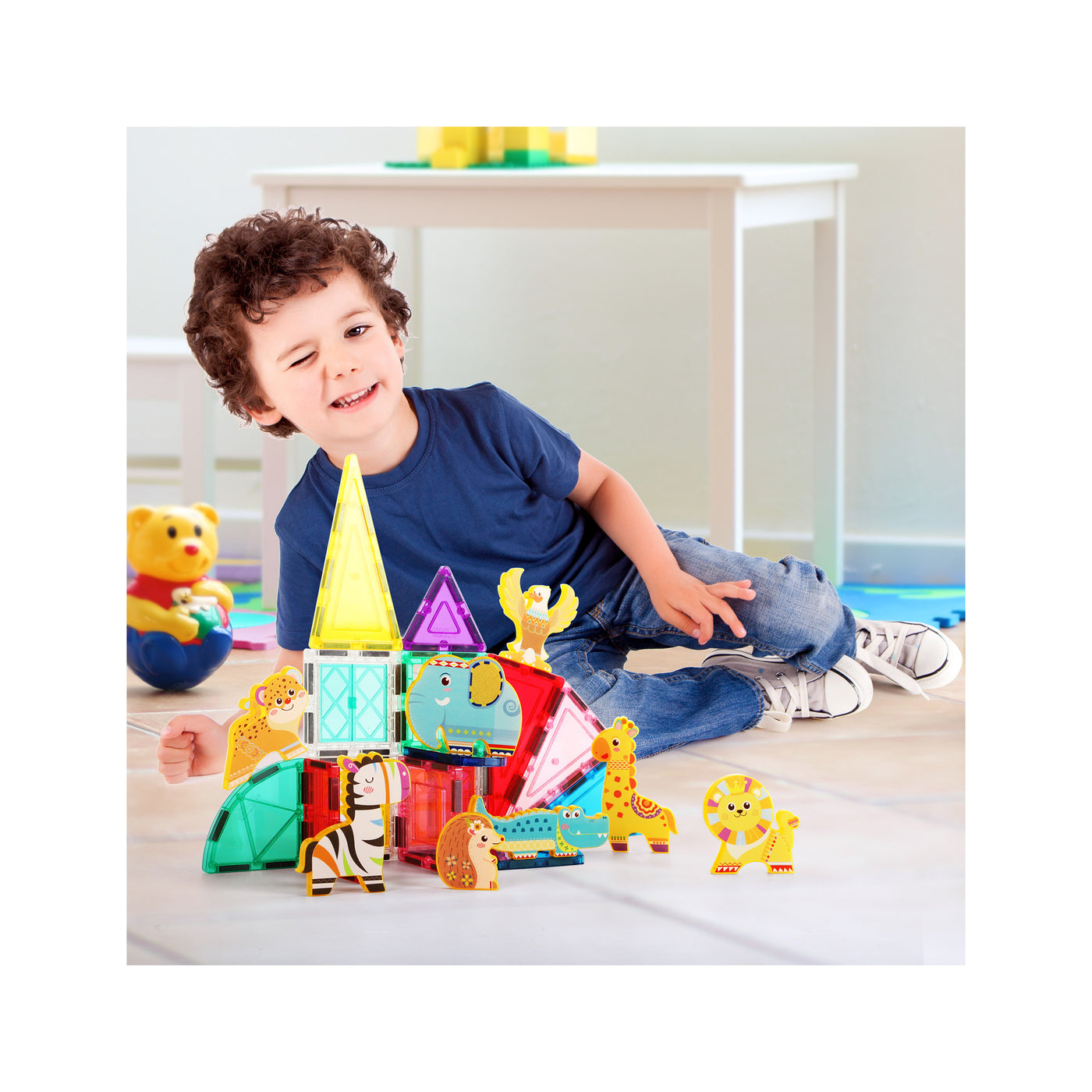 PicassoTiles Magnet Building Blocks 8 Safari Animal Action Figures