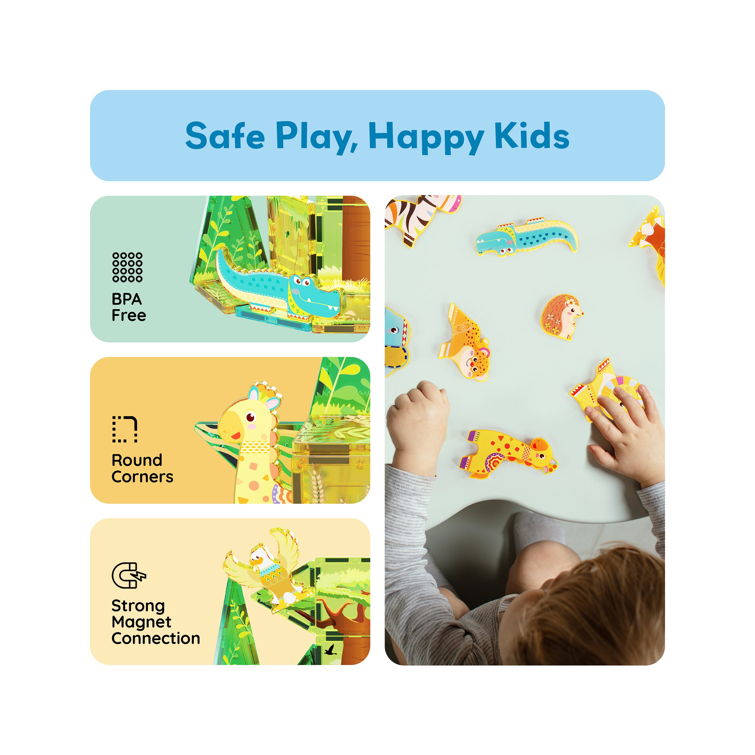 PicassoTiles Magnet Building Blocks 8 Safari Animal Action Figures