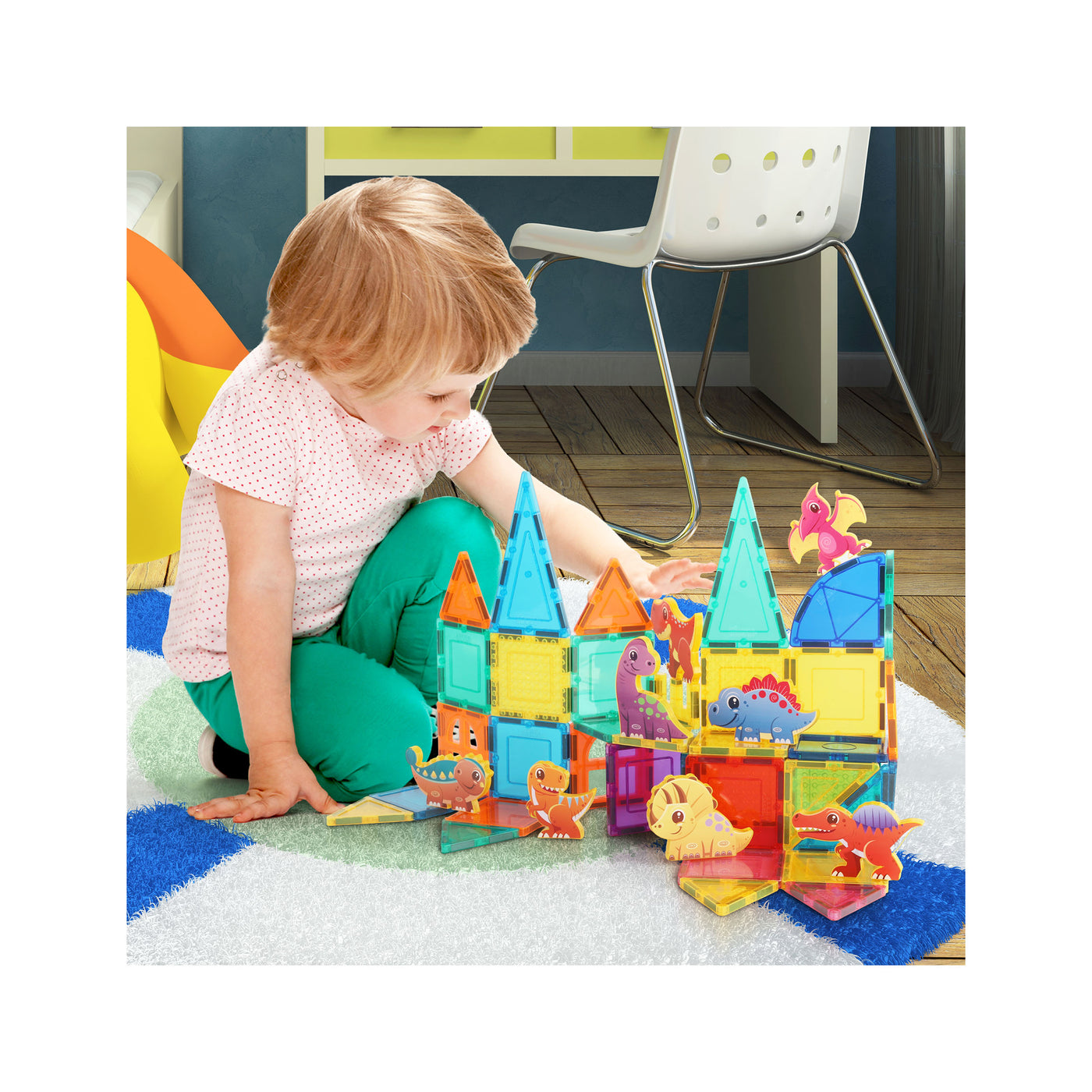 PicassoTiles Magnet Tiles Building Blocks 8 Dinosaur  Action Figures