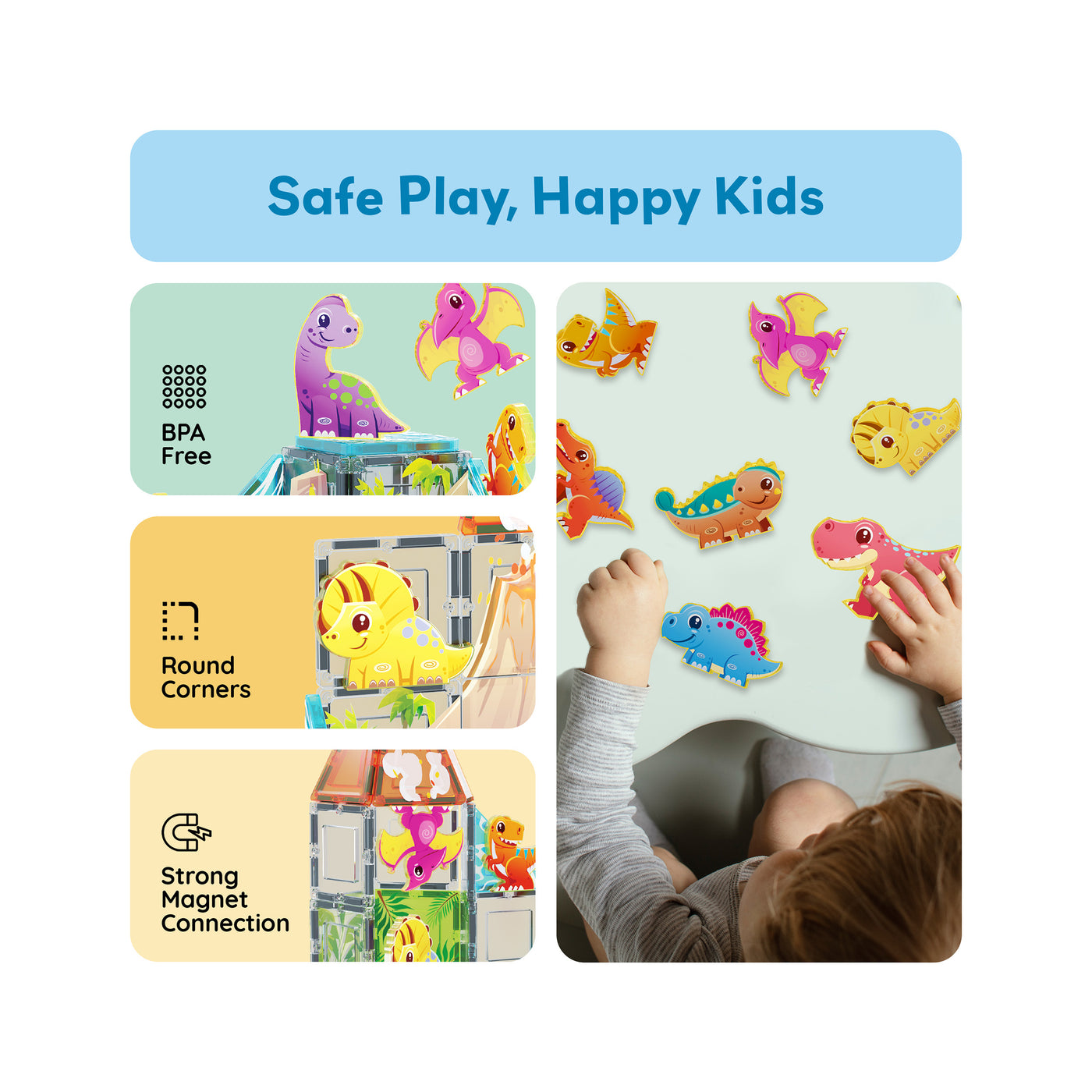 PicassoTiles Magnet Tiles Building Blocks 8 Dinosaur  Action Figures