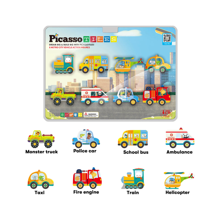 PicassoTiles Magnet Building Blocks Metro City 8 Vehicle  Action Figures