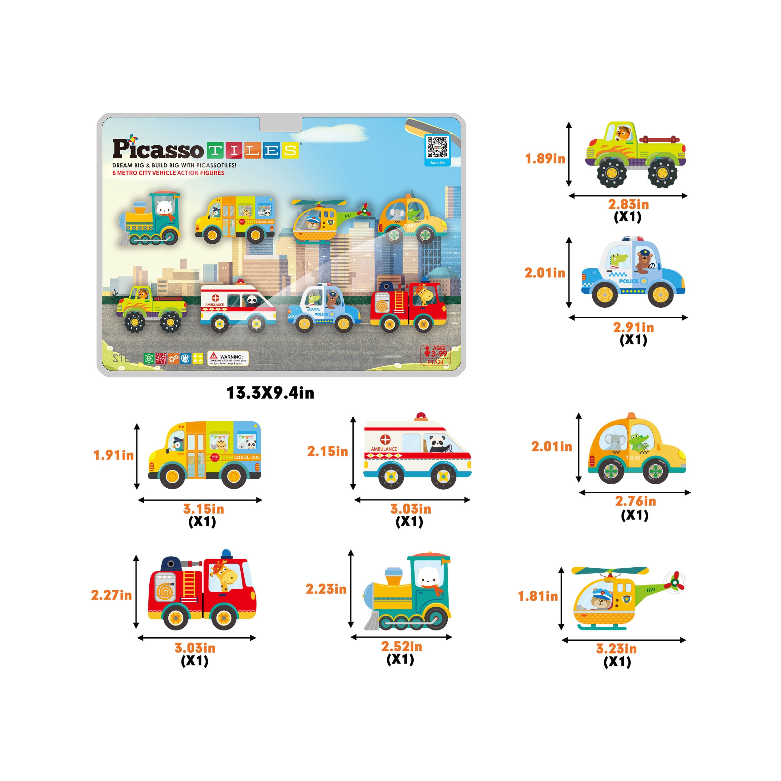 PicassoTiles Magnet Building Blocks Metro City 8 Vehicle  Action Figures