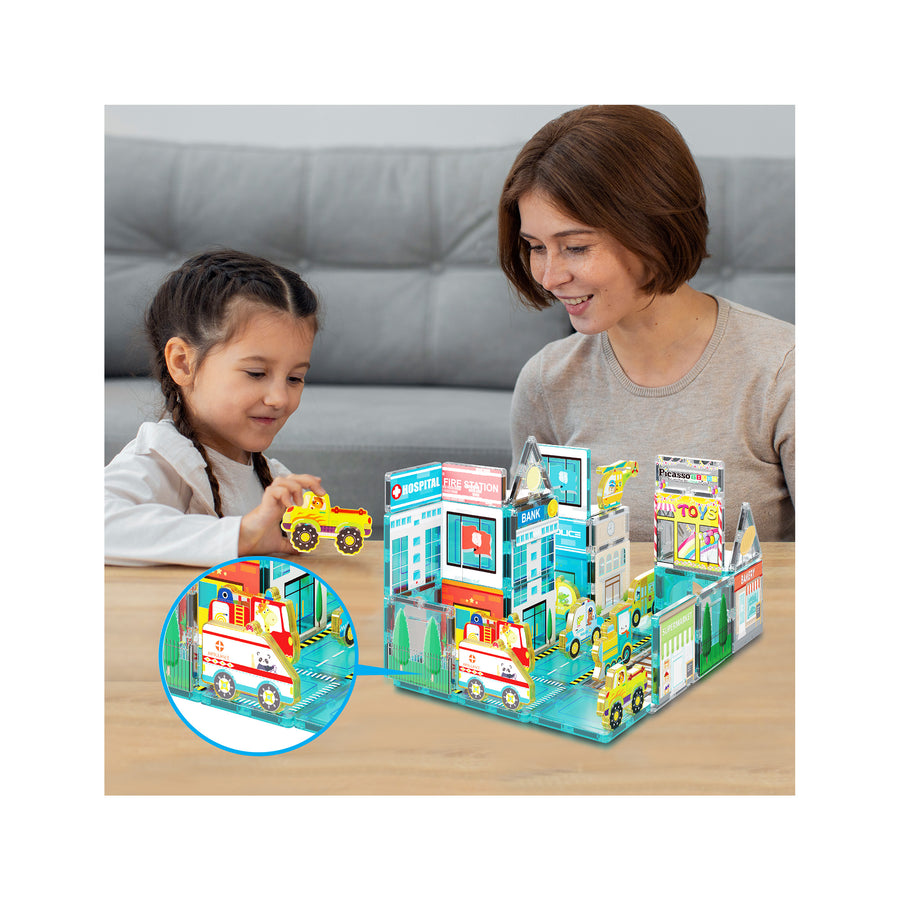 PicassoTiles Magnet Building Blocks Metro City 8 Vehicle  Action Figures