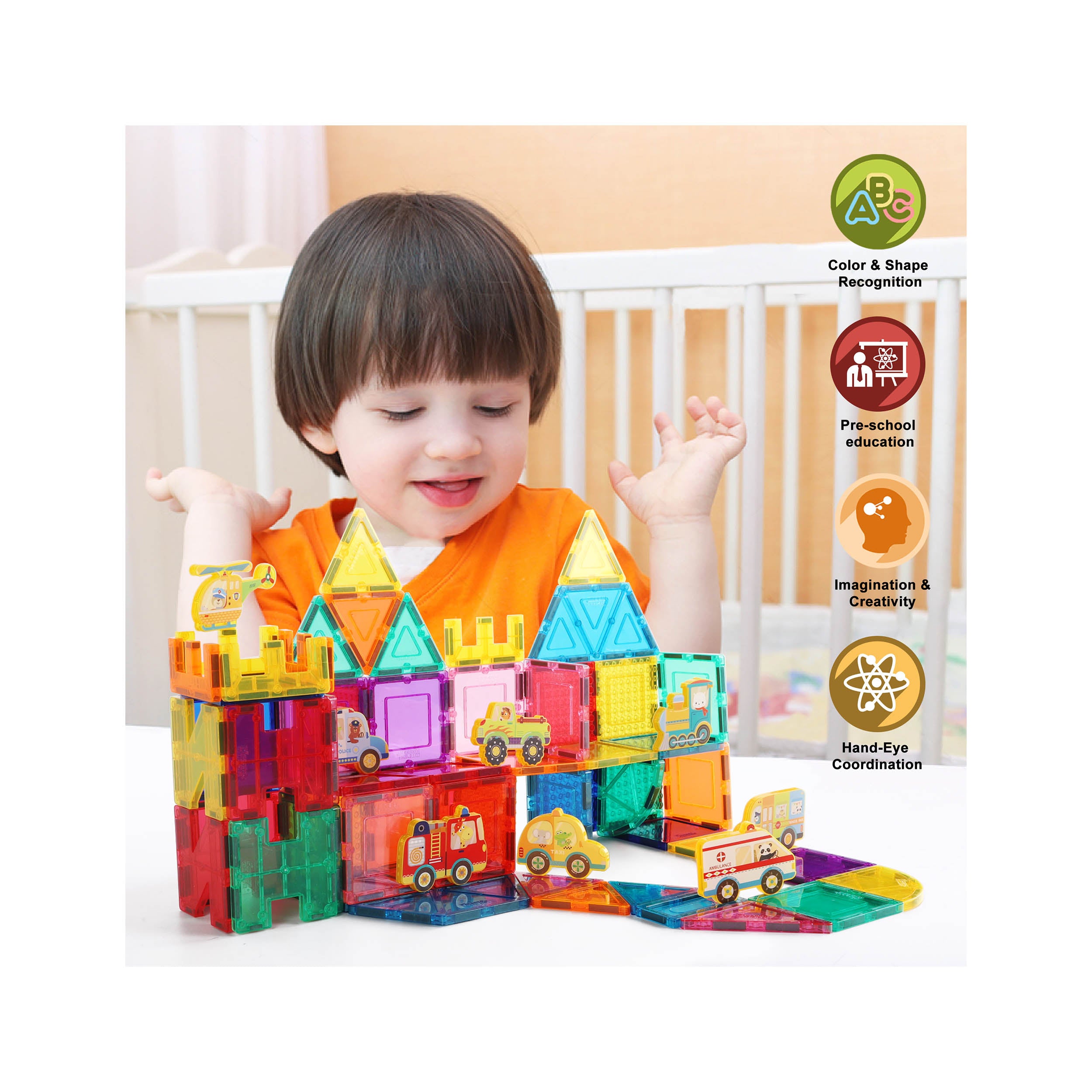 PicassoTiles Magnet Building Blocks Metro City 8 Vehicle  Action Figures
