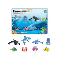 PicassoTiles Magnet Tile Building Blocks 8 Marine Animal Action Figures