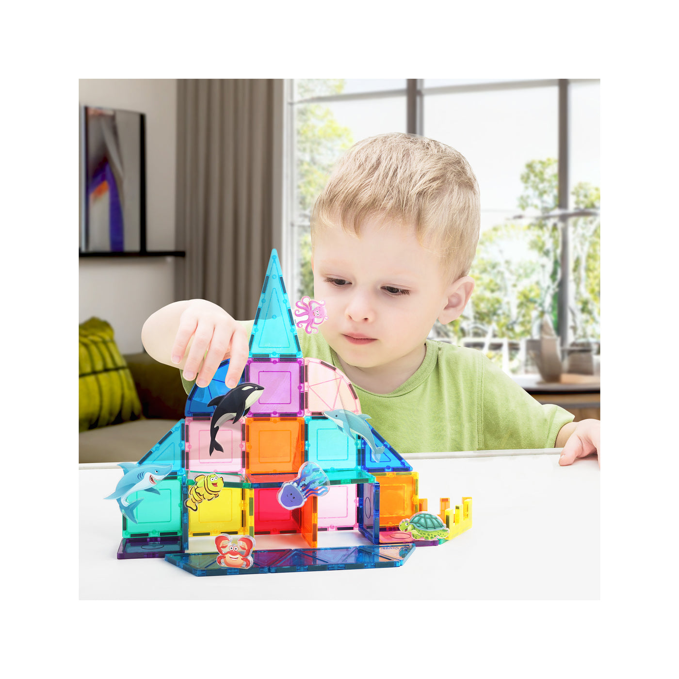 PicassoTiles Magnet Tile Building Blocks 8 Marine Animal Action Figures
