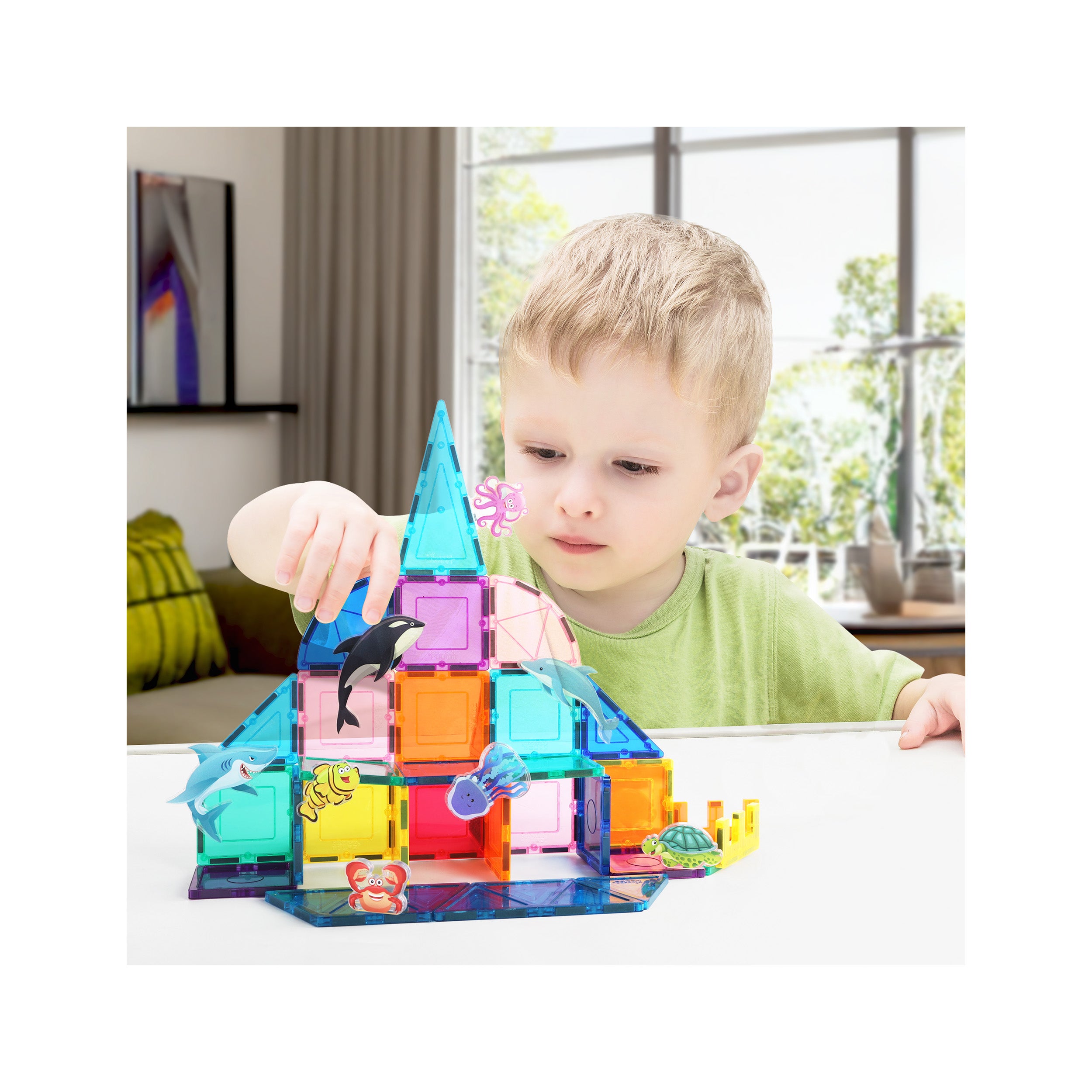 PicassoTiles Magnet Tile Building Blocks 8 Marine Animal Action Figures